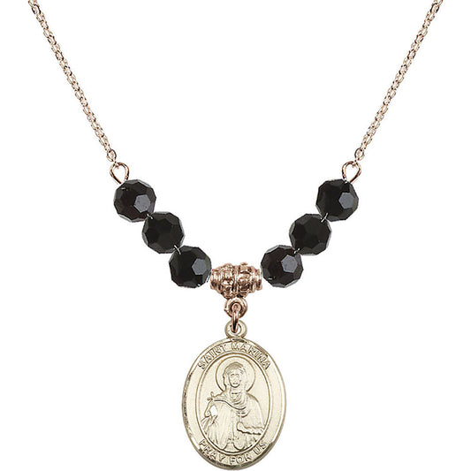 14kt Gold Filled Saint Marina Birthstone Necklace with Jet Beads - 8379