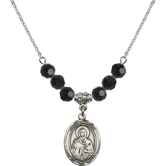 Sterling Silver Saint Marina Birthstone Necklace with Jet Beads - 8379