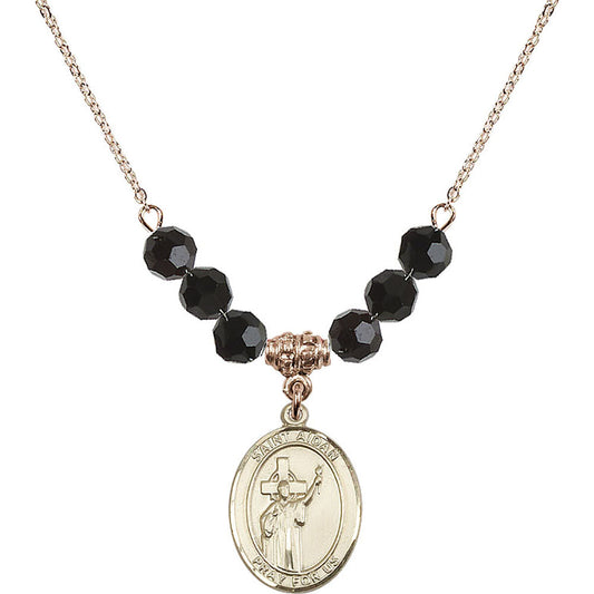 14kt Gold Filled Saint Aidan of Lindesfarne Birthstone Necklace with Jet Beads - 8381