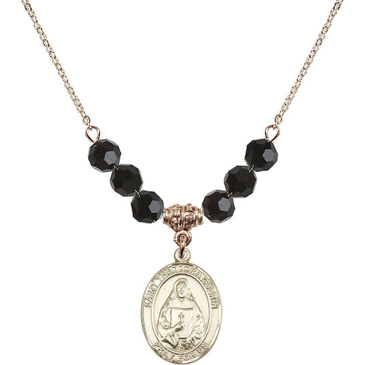 14kt Gold Filled Saint Theodora Birthstone Necklace with Jet Beads - 8382