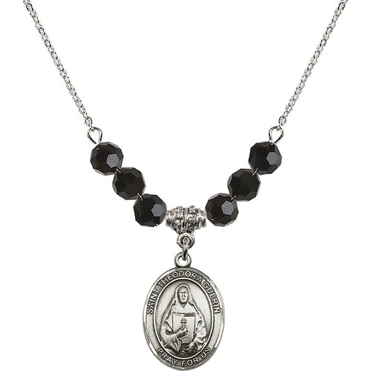 Sterling Silver Saint Theodora Birthstone Necklace with Jet Beads - 8382