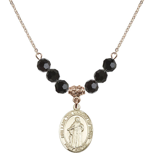 14kt Gold Filled Our Lady the Undoer of Knots Birthstone Necklace with Jet Beads - 8383