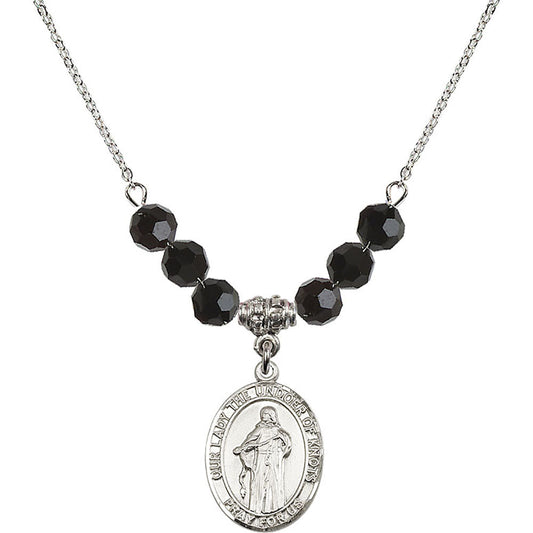Sterling Silver Our Lady the Undoer of Knots Birthstone Necklace with Jet Beads - 8383