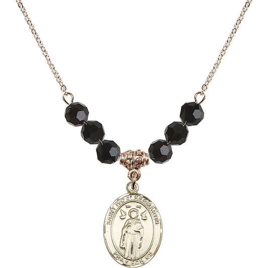 14kt Gold Filled Saint Ivo of Kelmartin Birthstone Necklace with Jet Beads - 8384