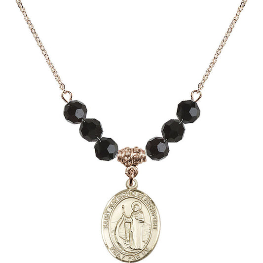 14kt Gold Filled Saint Raymond of Penafort Birthstone Necklace with Jet Beads - 8385
