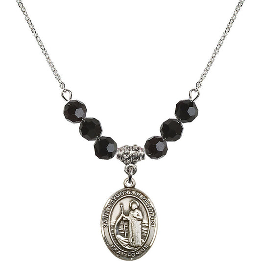 Sterling Silver Saint Raymond of Penafort Birthstone Necklace with Jet Beads - 8385