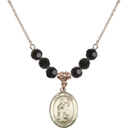 14kt Gold Filled Saint Drogo Birthstone Necklace with Jet Beads - 8386