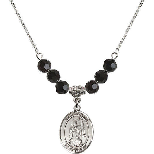 Sterling Silver Saint Drogo Birthstone Necklace with Jet Beads - 8386