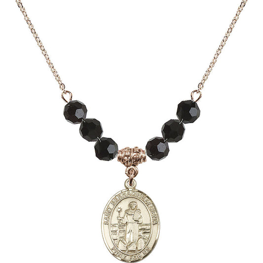 14kt Gold Filled Saint Bernadine of Sienna Birthstone Necklace with Jet Beads - 8387