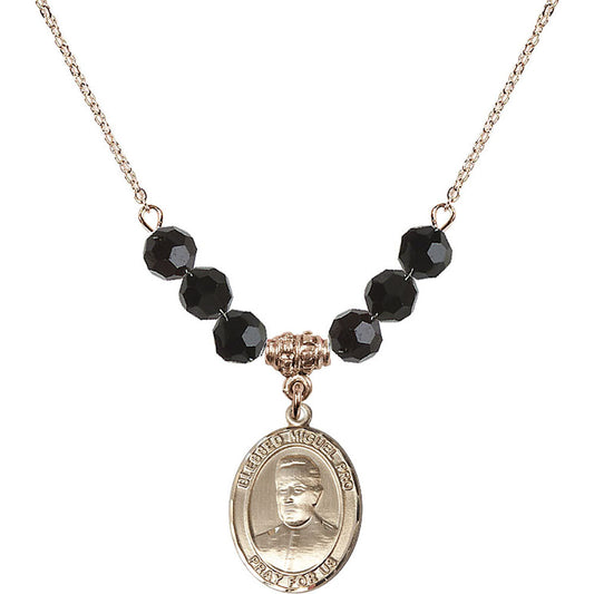 14kt Gold Filled Blessed Miguel Pro Birthstone Necklace with Jet Beads - 8389