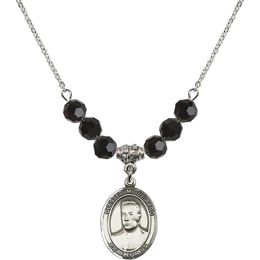 Sterling Silver Blessed Miguel Pro Birthstone Necklace with Jet Beads - 8389