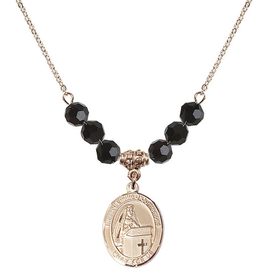 14kt Gold Filled Blessed Emilee Doultremont Birthstone Necklace with Jet Beads - 8390