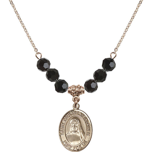14kt Gold Filled Saint Pauline Visintainer Birthstone Necklace with Jet Beads - 8391