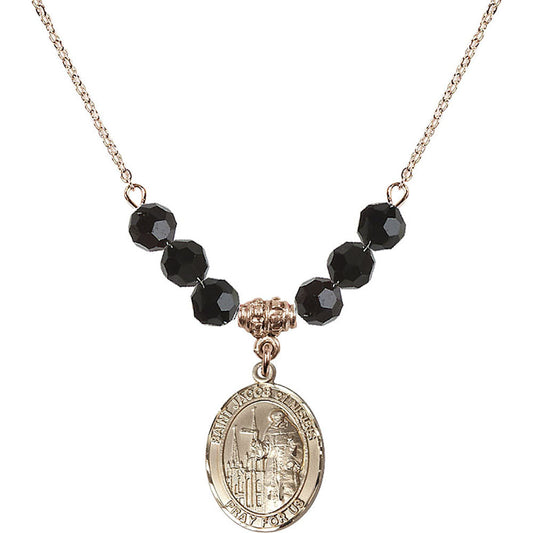 14kt Gold Filled Saint Jacob of Nisibis Birthstone Necklace with Jet Beads - 8392