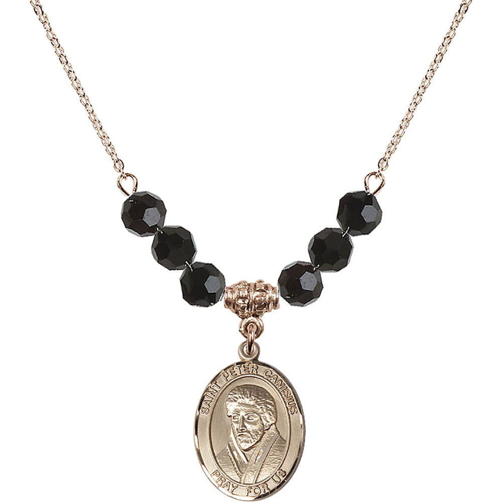 14kt Gold Filled Saint Peter Canisius Birthstone Necklace with Jet Beads - 8393