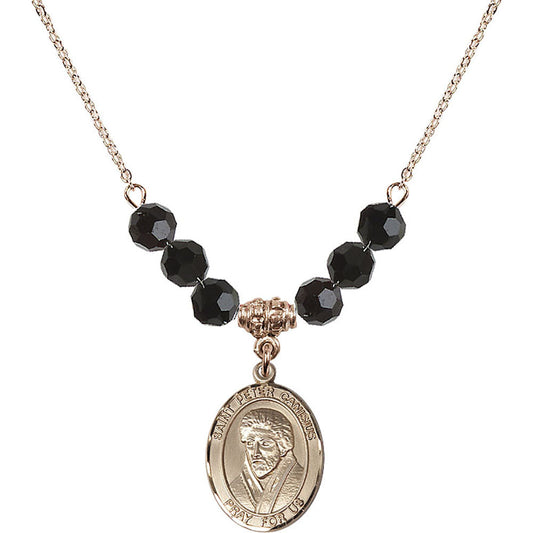 14kt Gold Filled Saint Peter Canisius Birthstone Necklace with Jet Beads - 8393