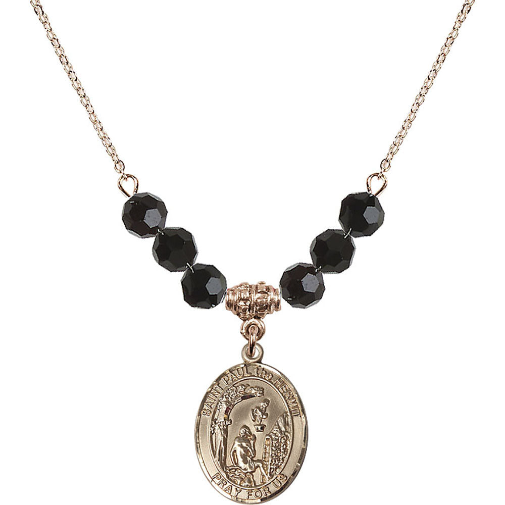 14kt Gold Filled Saint Paul the Hermit Birthstone Necklace with Jet Beads - 8394