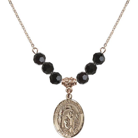 14kt Gold Filled Saint Paul the Hermit Birthstone Necklace with Jet Beads - 8394