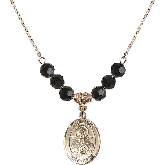 14kt Gold Filled Saint Daria Birthstone Necklace with Jet Beads - 8396