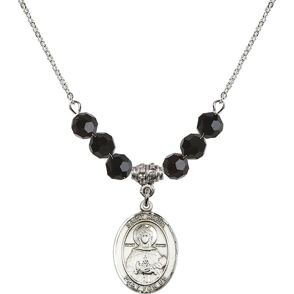 Sterling Silver Saint Daria Birthstone Necklace with Jet Beads - 8396