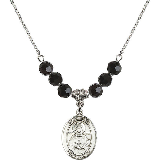 Sterling Silver Saint Daria Birthstone Necklace with Jet Beads - 8396