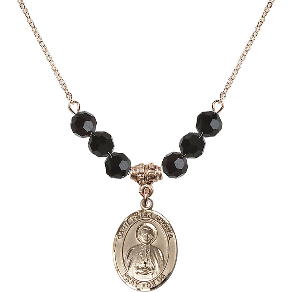 14kt Gold Filled Saint Peter Chanel Birthstone Necklace with Jet Beads - 8397