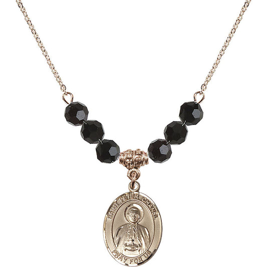 14kt Gold Filled Saint Peter Chanel Birthstone Necklace with Jet Beads - 8397