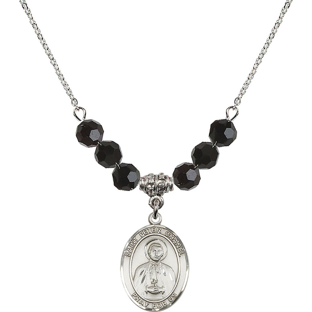 Sterling Silver Saint Peter Chanel Birthstone Necklace with Jet Beads - 8397