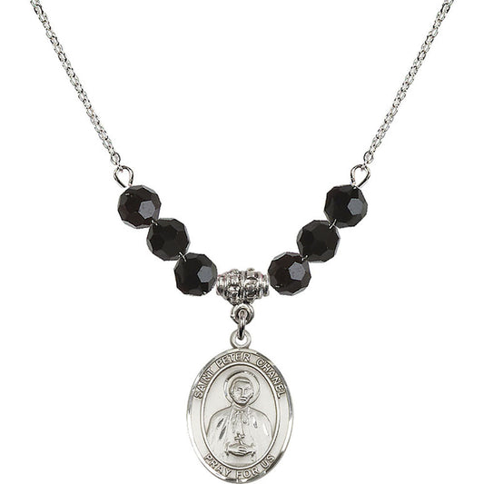 Sterling Silver Saint Peter Chanel Birthstone Necklace with Jet Beads - 8397