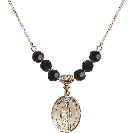 14kt Gold Filled Saint Nathanael Birthstone Necklace with Jet Beads - 8398