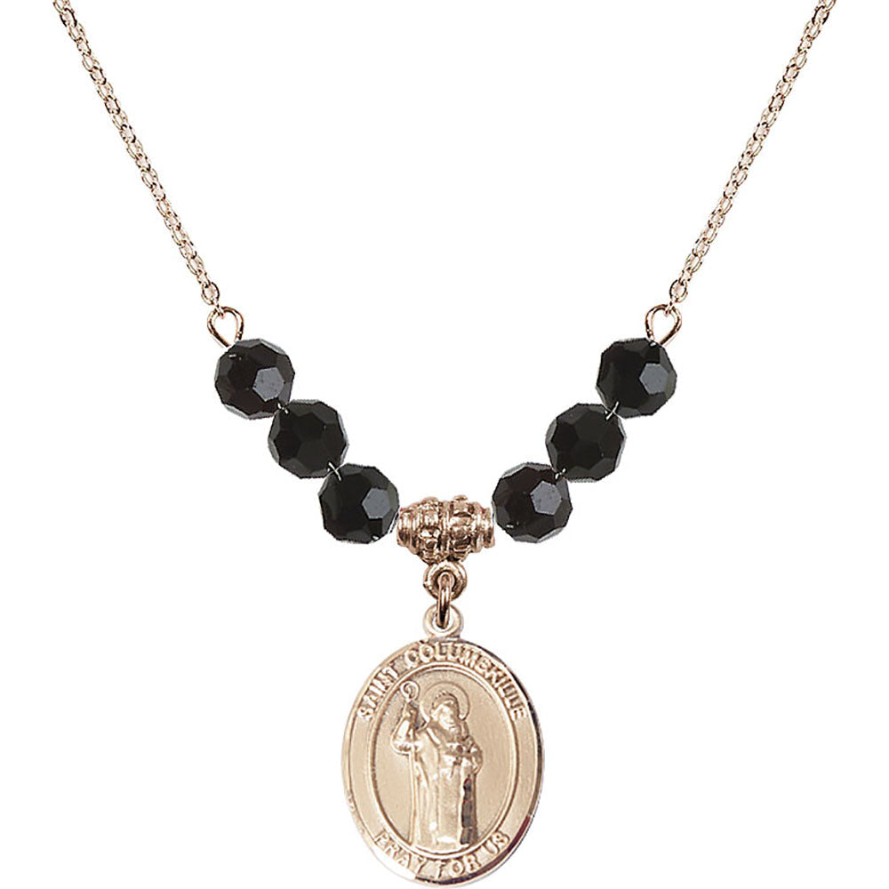 14kt Gold Filled Saint Columbkille Birthstone Necklace with Jet Beads - 8399