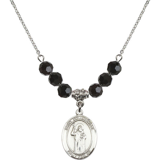 Sterling Silver Saint Columbkille Birthstone Necklace with Jet Beads - 8399