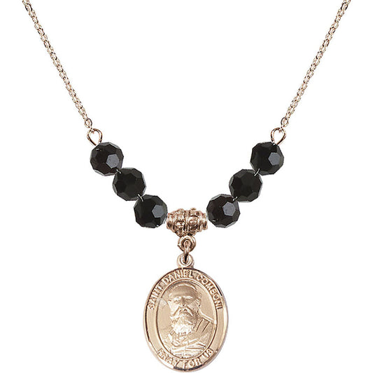 14kt Gold Filled Saint Daniel Comboni Birthstone Necklace with Jet Beads - 8400