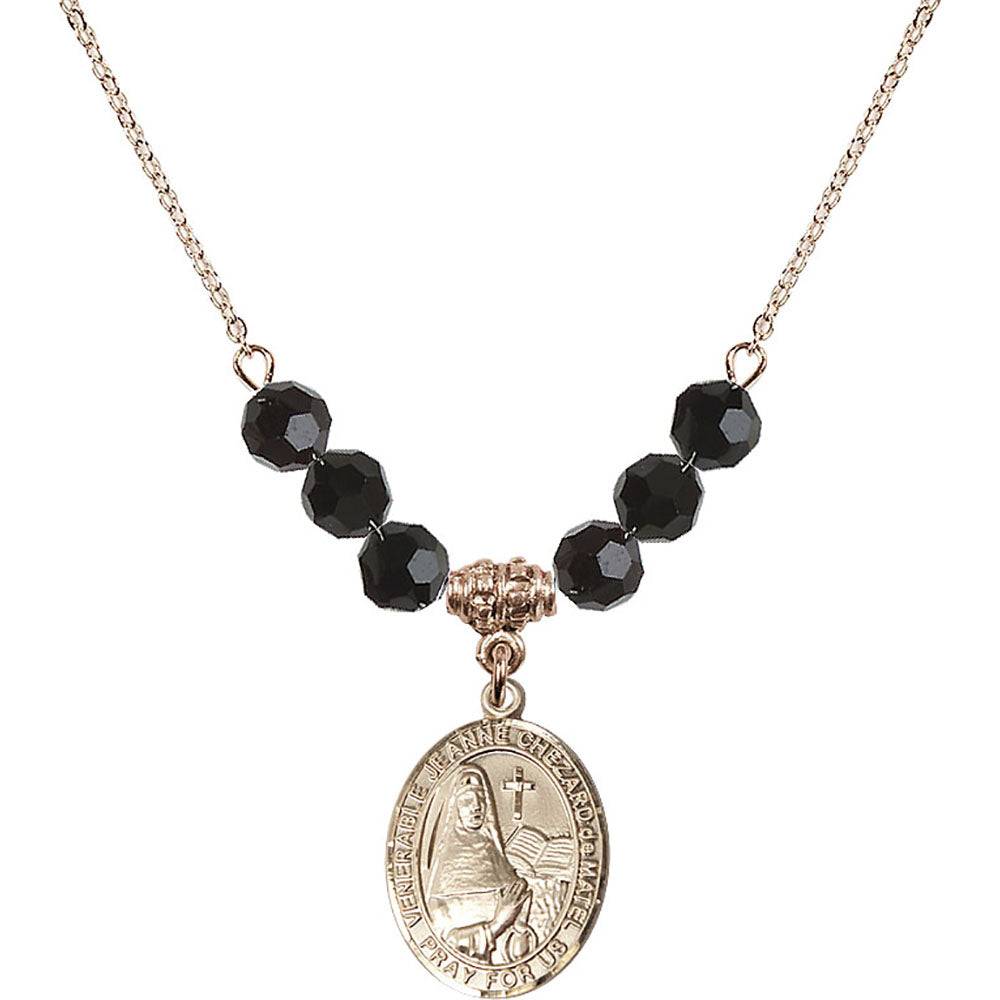 14kt Gold Filled Saint Jeanne Chezard de Matel Birthstone Necklace with Jet Beads - 8401