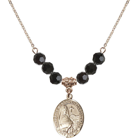 14kt Gold Filled Saint Jeanne Chezard de Matel Birthstone Necklace with Jet Beads - 8401