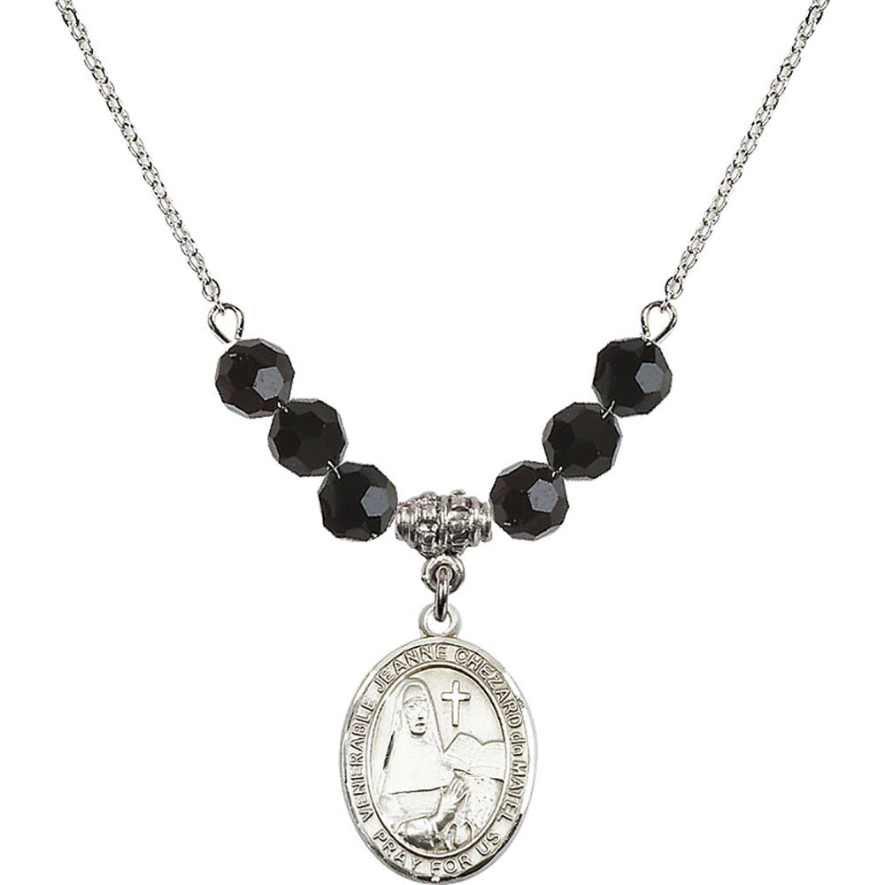 Sterling Silver Saint Jeanne Chezard de Matel Birthstone Necklace with Jet Beads - 8401