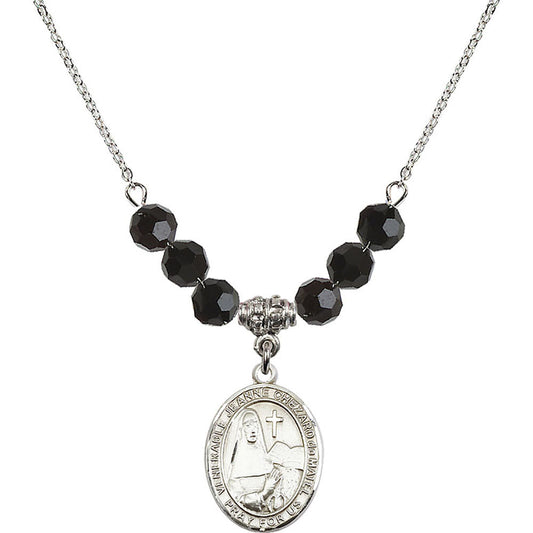 Sterling Silver Saint Jeanne Chezard de Matel Birthstone Necklace with Jet Beads - 8401