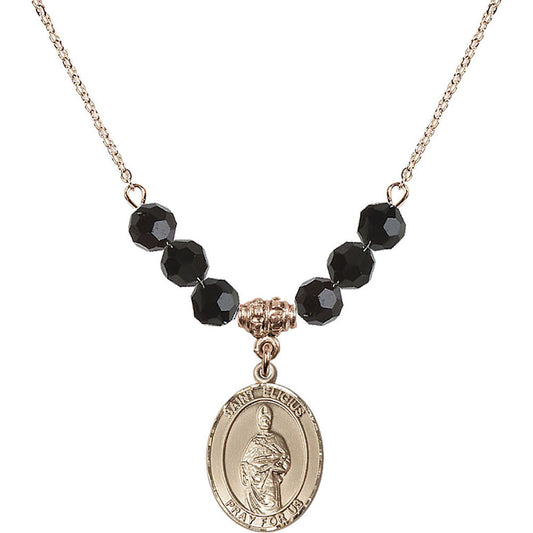 14kt Gold Filled Saint Eligius Birthstone Necklace with Jet Beads - 8402