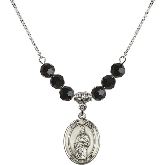 Sterling Silver Saint Eligius Birthstone Necklace with Jet Beads - 8402