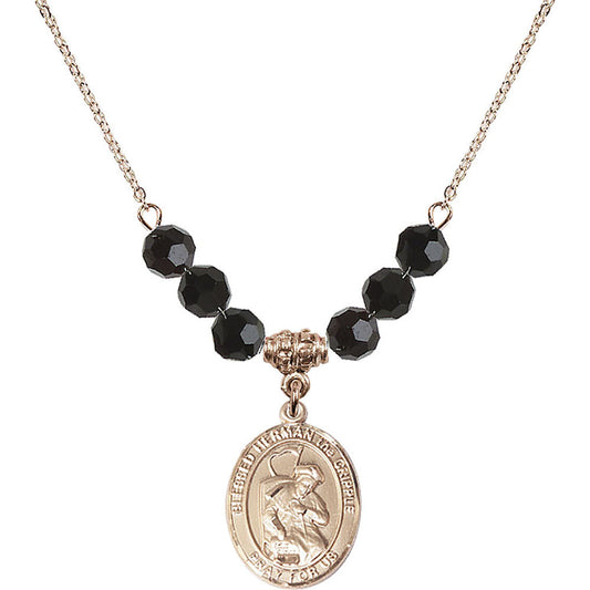 14kt Gold Filled Blessed Herman the Cripple Birthstone Necklace with Jet Beads - 8403