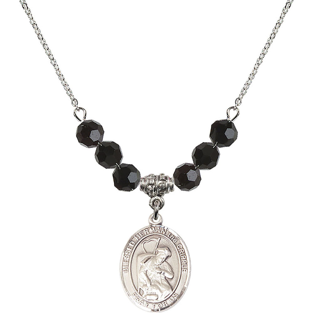 Sterling Silver Blessed Herman the Cripple Birthstone Necklace with Jet Beads - 8403