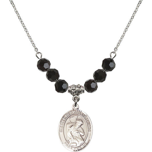 Sterling Silver Blessed Herman the Cripple Birthstone Necklace with Jet Beads - 8403