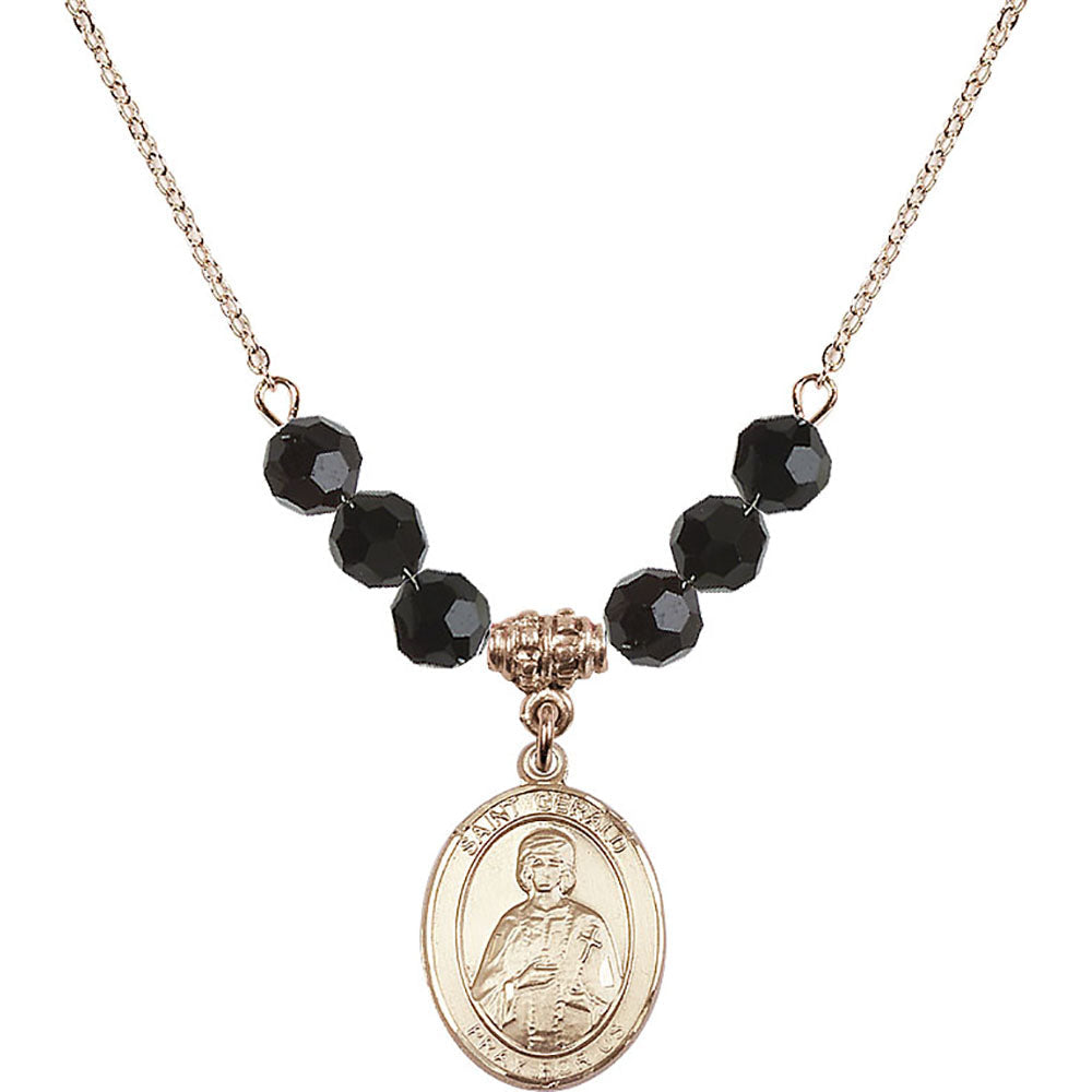 14kt Gold Filled Saint Gerald Birthstone Necklace with Jet Beads - 8404