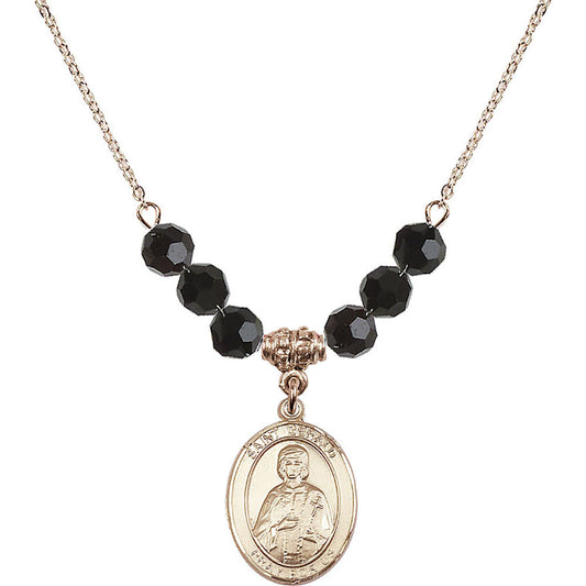 14kt Gold Filled Saint Gerald Birthstone Necklace with Jet Beads - 8404