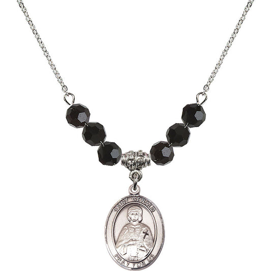 Sterling Silver Saint Gerald Birthstone Necklace with Jet Beads - 8404