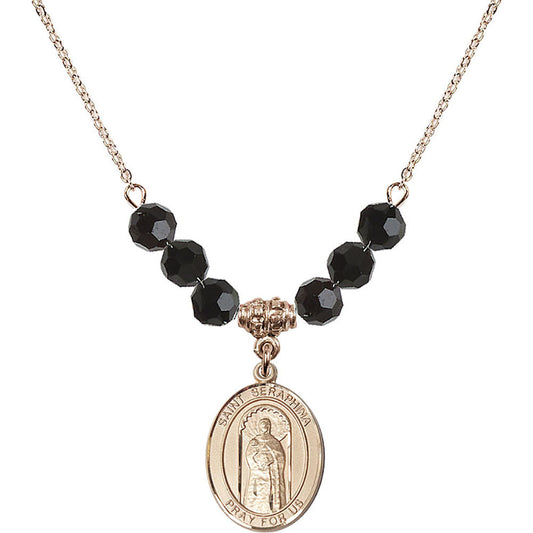 14kt Gold Filled Saint Seraphina Birthstone Necklace with Jet Beads - 8405