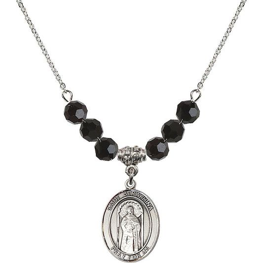 Sterling Silver Saint Seraphina Birthstone Necklace with Jet Beads - 8405