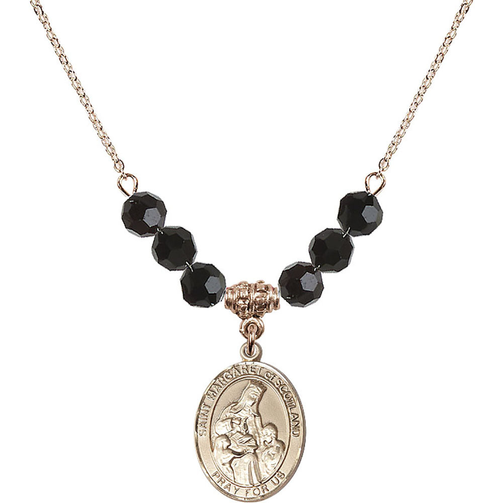 14kt Gold Filled Saint Margaret of Scotland Birthstone Necklace with Jet Beads - 8407
