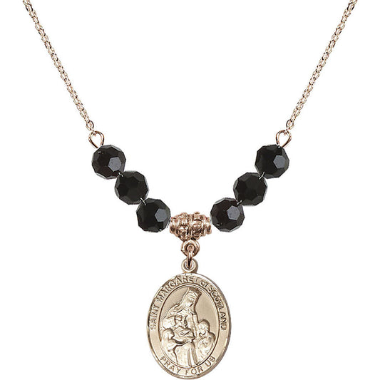 14kt Gold Filled Saint Margaret of Scotland Birthstone Necklace with Jet Beads - 8407