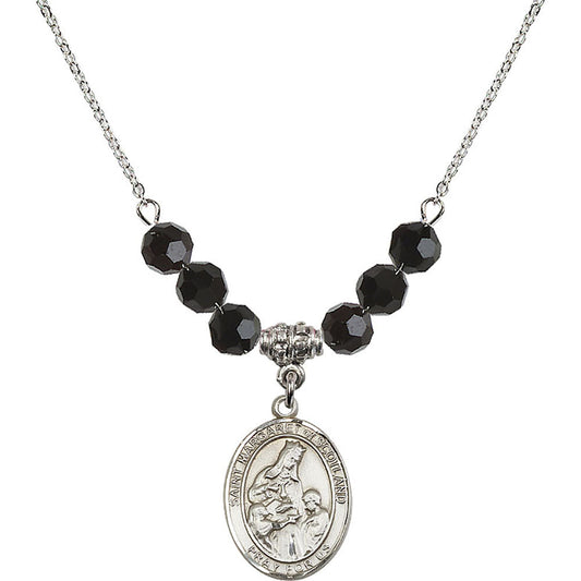 Sterling Silver Saint Margaret of Scotland Birthstone Necklace with Jet Beads - 8407
